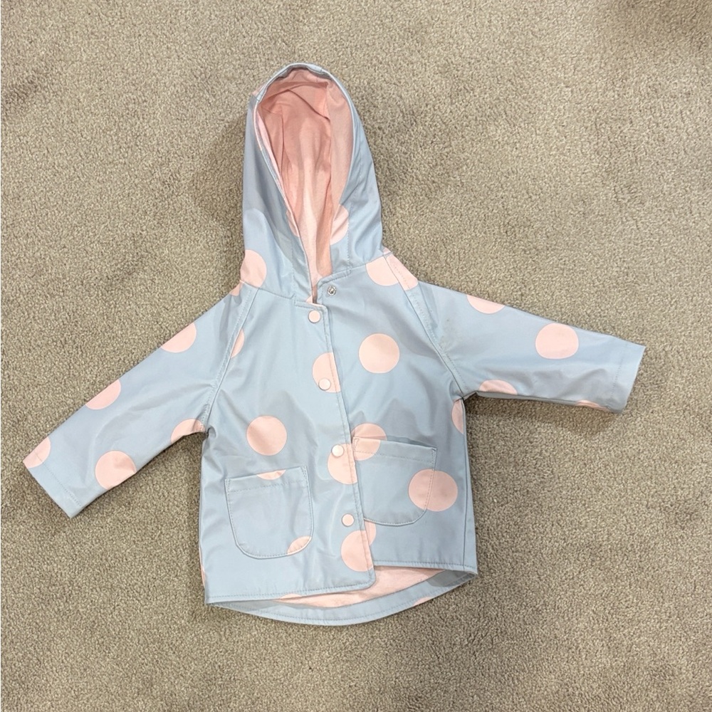 Primark Kids Raincoat - Light Blue with Pink Polka Dots